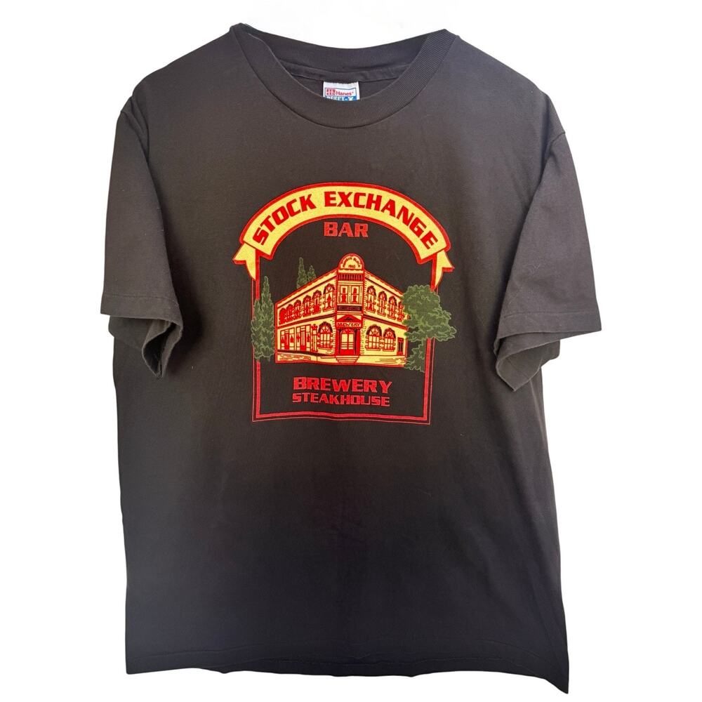 Stock Exchange Bar Brewery Steakhouse Graphic T Shirt Mens L Black Vintage Tee